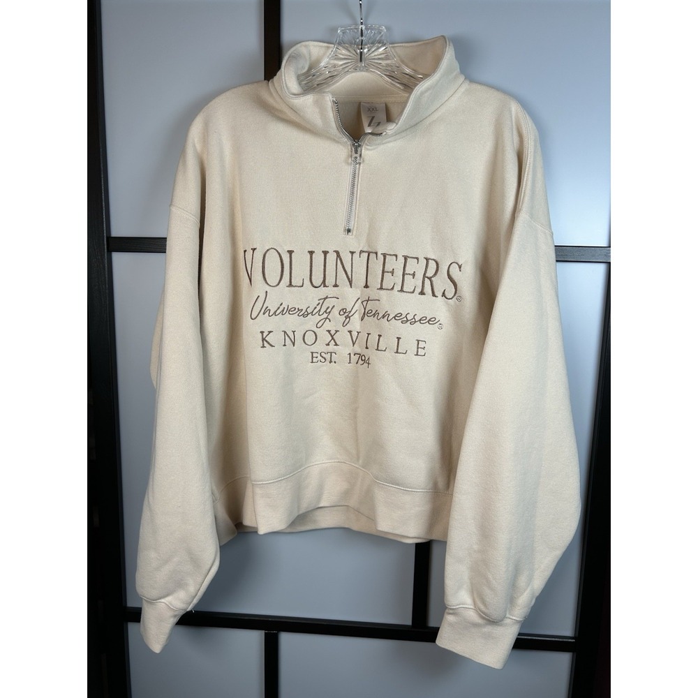 ZooZatz Tennessee Volunteers Cropped 1/4 Zip Sweatshirt Cream Tan Tonal XXL